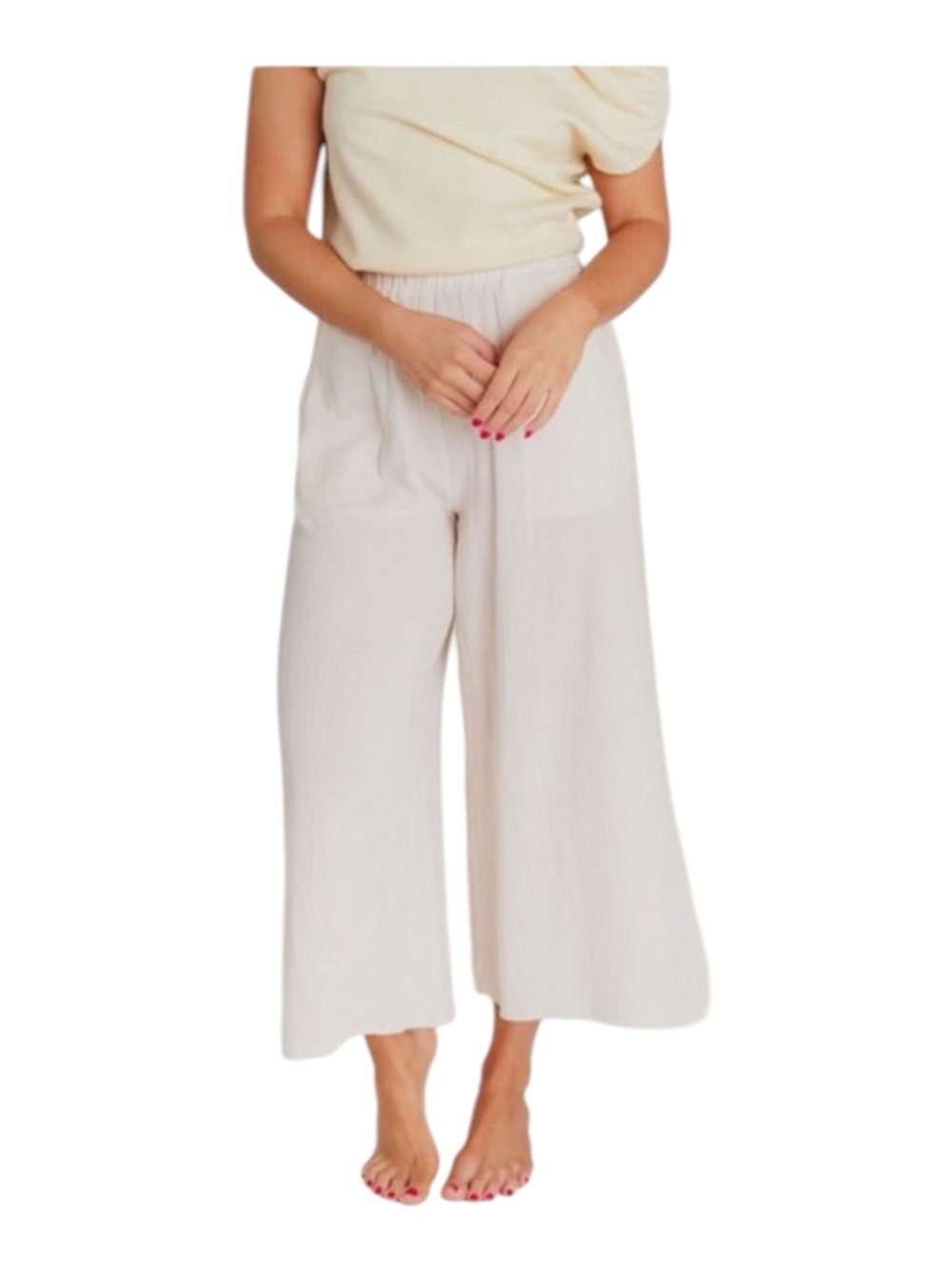 Things Between Pants Lightweight Flowy Gauze Cropped Cream-L